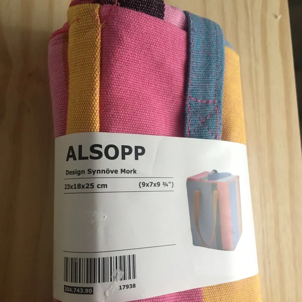 Ikea Alsopp Multi Color Striped Fabric Lunch Bag